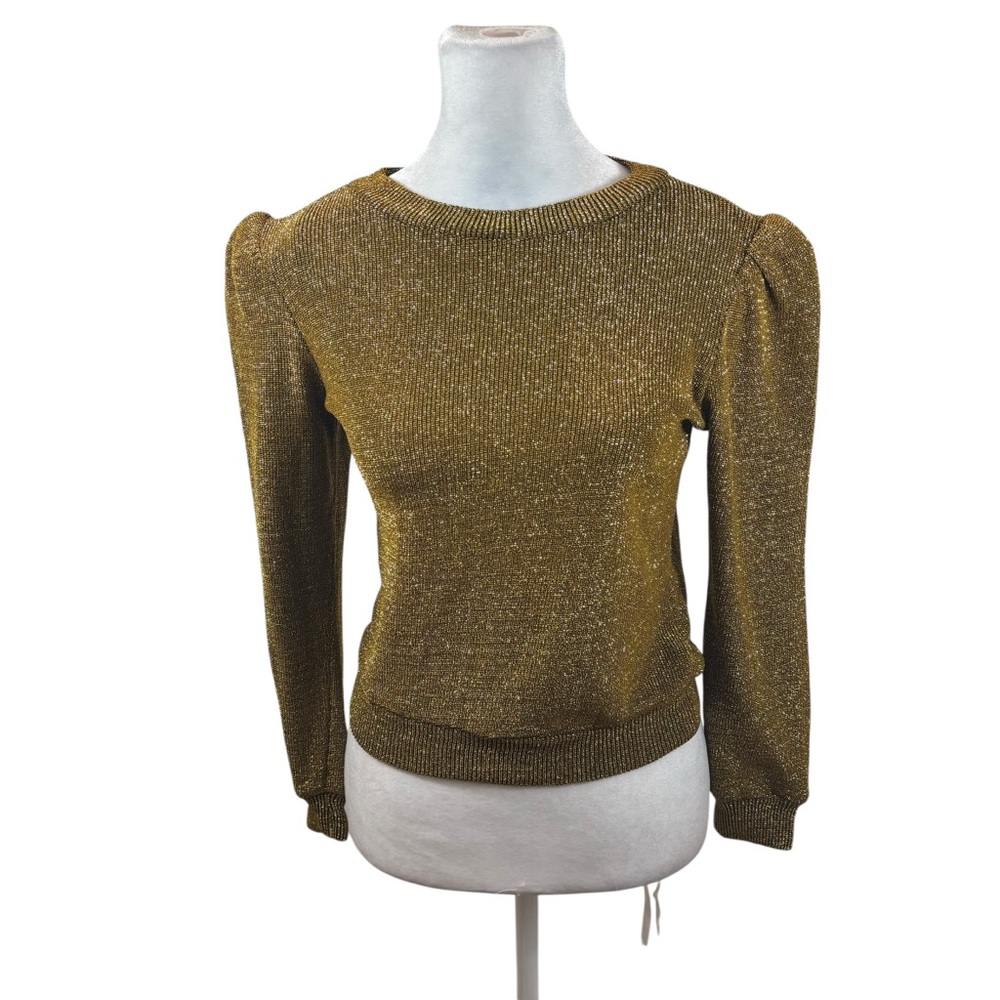 Ladies Vintage Gold Knit‎ Pleated Shoulder Sweater Size Small